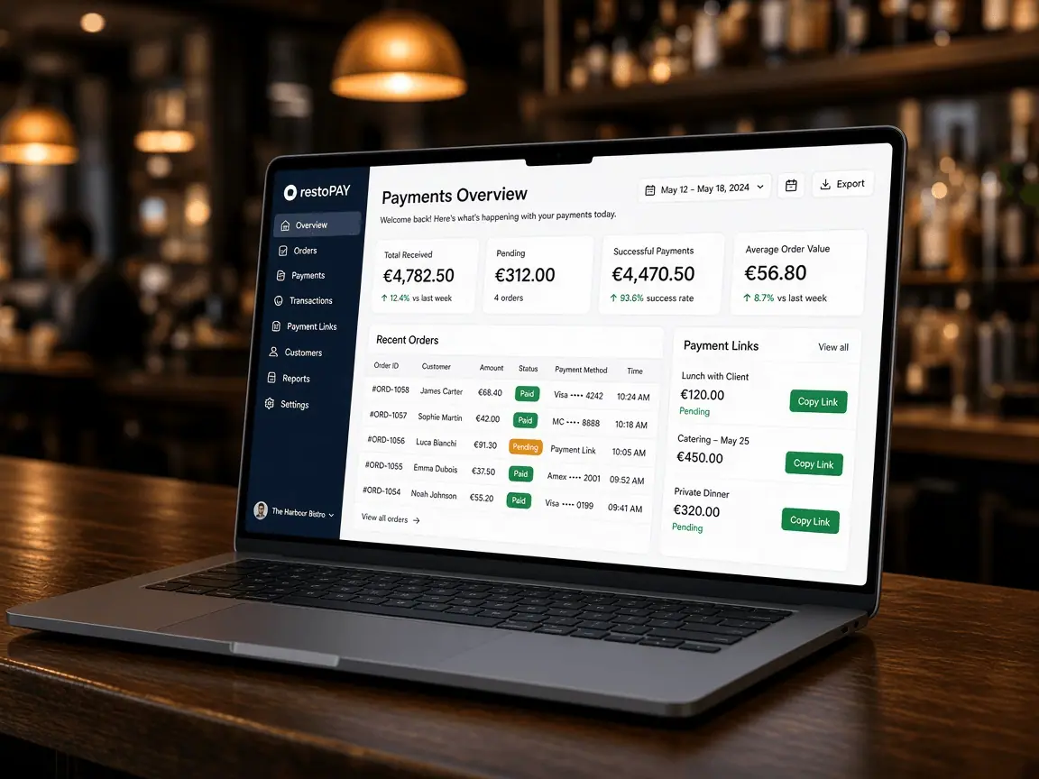 Dashboard NoteFood per gestire pagamenti e ordini